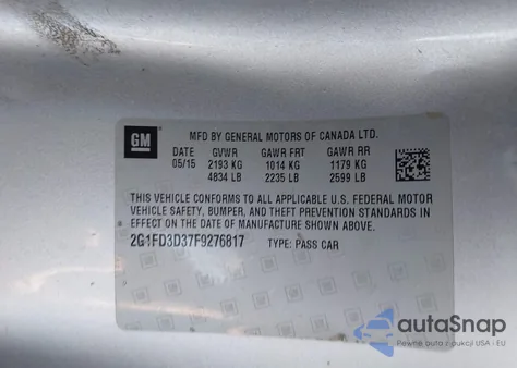 2015 Chevrolet Camaro 1Lt from USA, damaged, VIN 2G1FD3D37F9276817